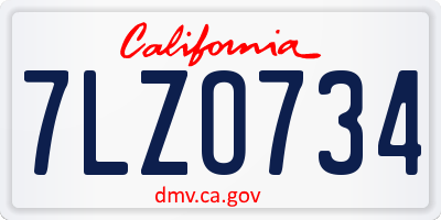 CA license plate 7LZO734