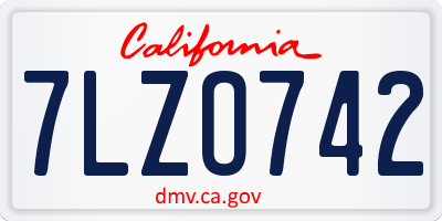 CA license plate 7LZO742