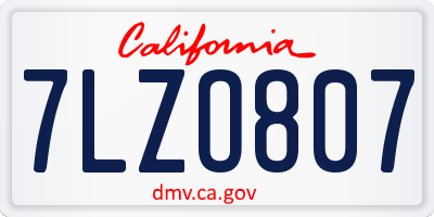 CA license plate 7LZO807