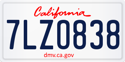 CA license plate 7LZO838