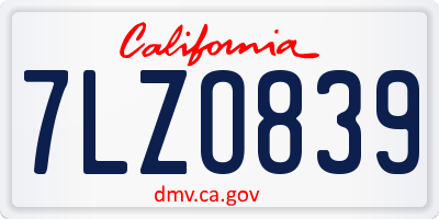 CA license plate 7LZO839
