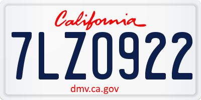 CA license plate 7LZO922