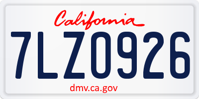 CA license plate 7LZO926