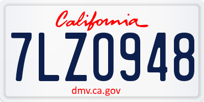 CA license plate 7LZO948