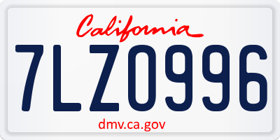 CA license plate 7LZO996