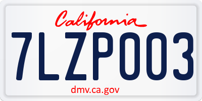 CA license plate 7LZP003