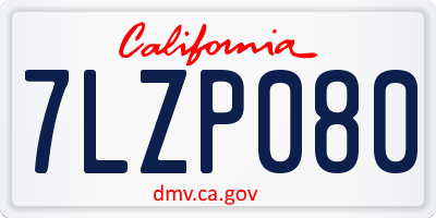 CA license plate 7LZP080
