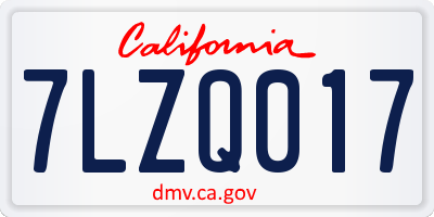 CA license plate 7LZQ017