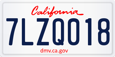 CA license plate 7LZQ018