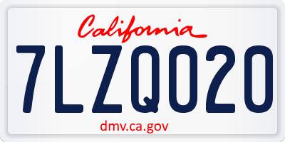 CA license plate 7LZQ020