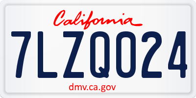 CA license plate 7LZQ024