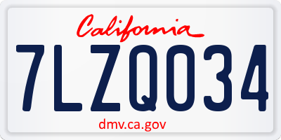 CA license plate 7LZQ034