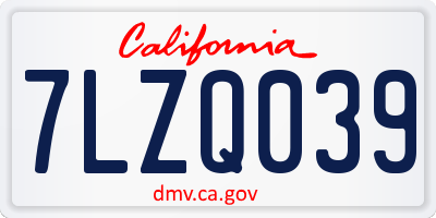 CA license plate 7LZQ039