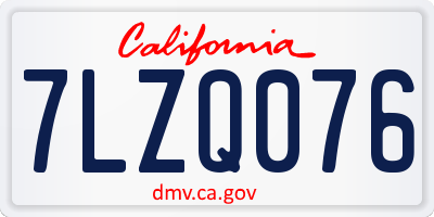 CA license plate 7LZQ076