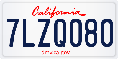 CA license plate 7LZQ080