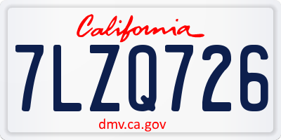 CA license plate 7LZQ726