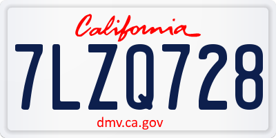 CA license plate 7LZQ728