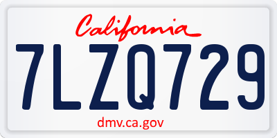 CA license plate 7LZQ729