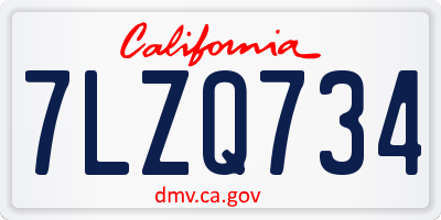 CA license plate 7LZQ734