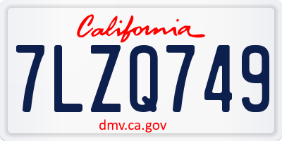 CA license plate 7LZQ749