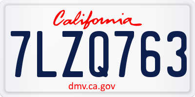 CA license plate 7LZQ763