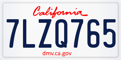 CA license plate 7LZQ765