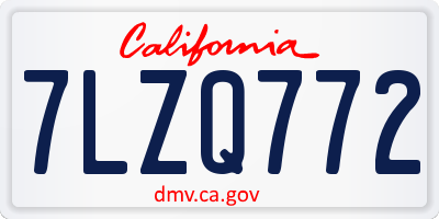 CA license plate 7LZQ772