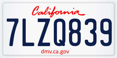 CA license plate 7LZQ839