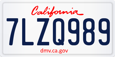 CA license plate 7LZQ989