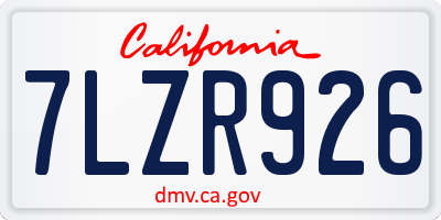 CA license plate 7LZR926