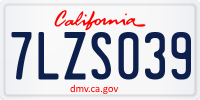 CA license plate 7LZS039