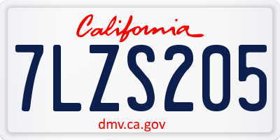CA license plate 7LZS205