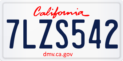 CA license plate 7LZS542