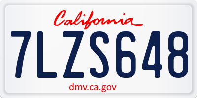 CA license plate 7LZS648