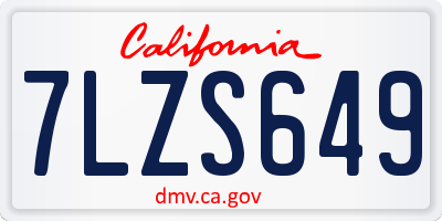 CA license plate 7LZS649