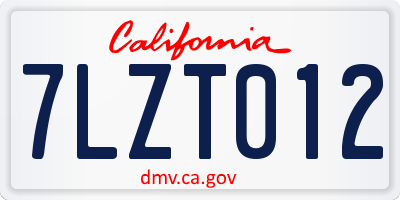 CA license plate 7LZT012