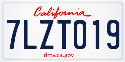 CA license plate 7LZT019