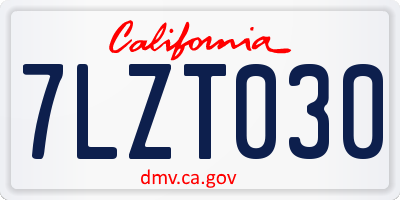 CA license plate 7LZT030