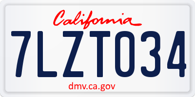 CA license plate 7LZT034