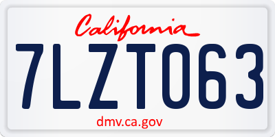 CA license plate 7LZT063