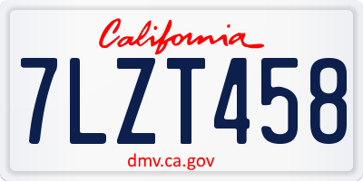 CA license plate 7LZT458