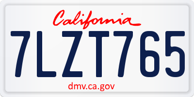 CA license plate 7LZT765