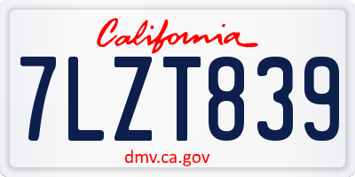 CA license plate 7LZT839