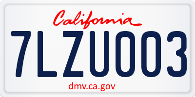 CA license plate 7LZU003