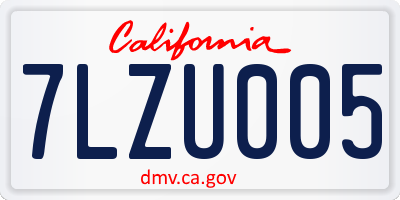 CA license plate 7LZU005