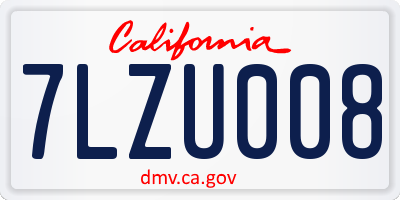 CA license plate 7LZU008
