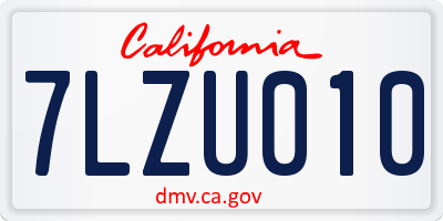 CA license plate 7LZU010