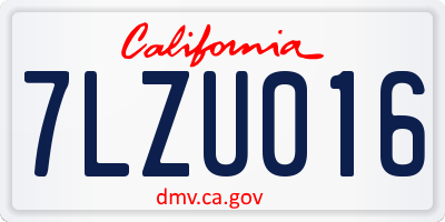 CA license plate 7LZU016