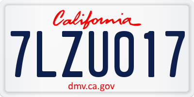 CA license plate 7LZU017