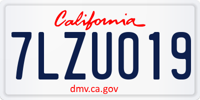 CA license plate 7LZU019